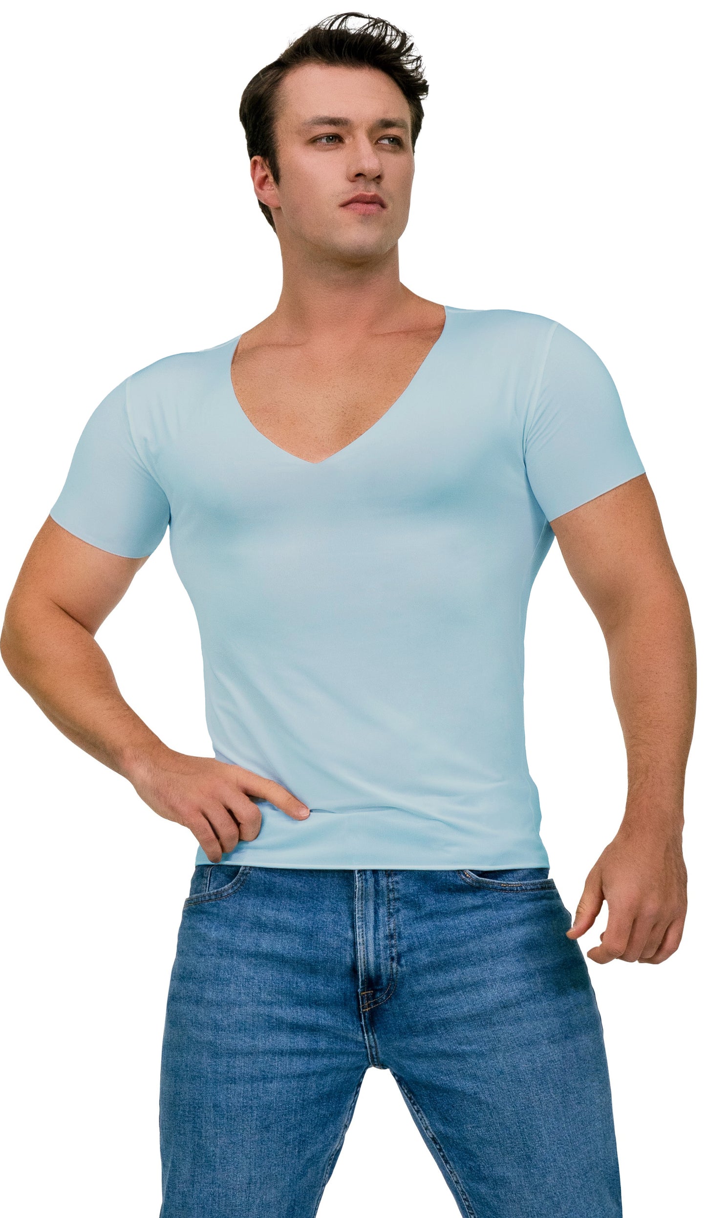 Men’s Deep V-Neck Sweatproof Undershirt – AVIALAN White Slim Fit Short Sleeve Tee Sizes XL to 3XLT for Big & Tall Men