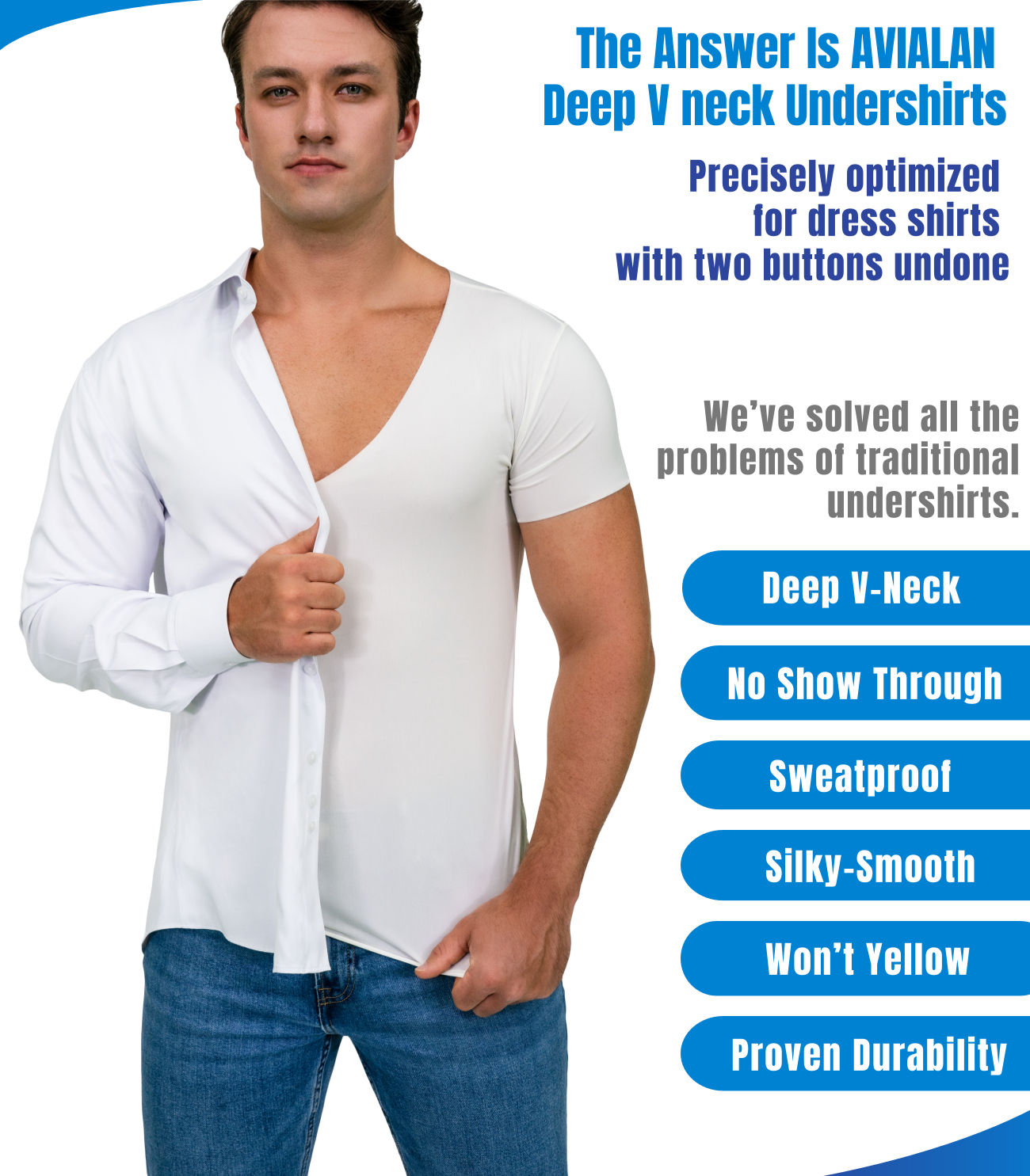 [Signature] Deep V Neck Undershirts for Men-Sweatproof,Anti-Odor,No-Yellowing