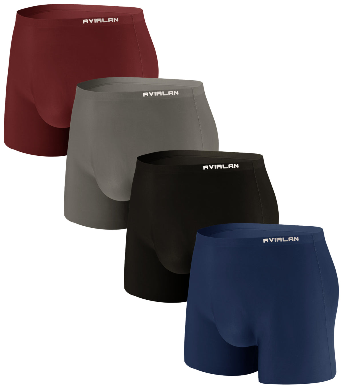 [4pack] AVIALAN Super Stretch Cooling Boxer Briefs For Men - Black,Navy,Charcoal,Burgundy - (B)