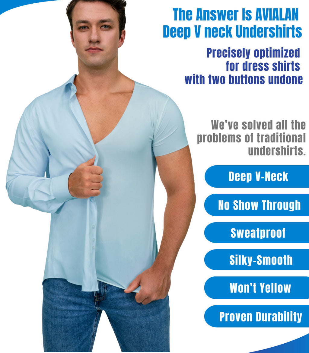 [Light Blue] Deep V Neck Undershirts for Men-Sweatproof,Anti-Odor,No-Yellowing (사본)