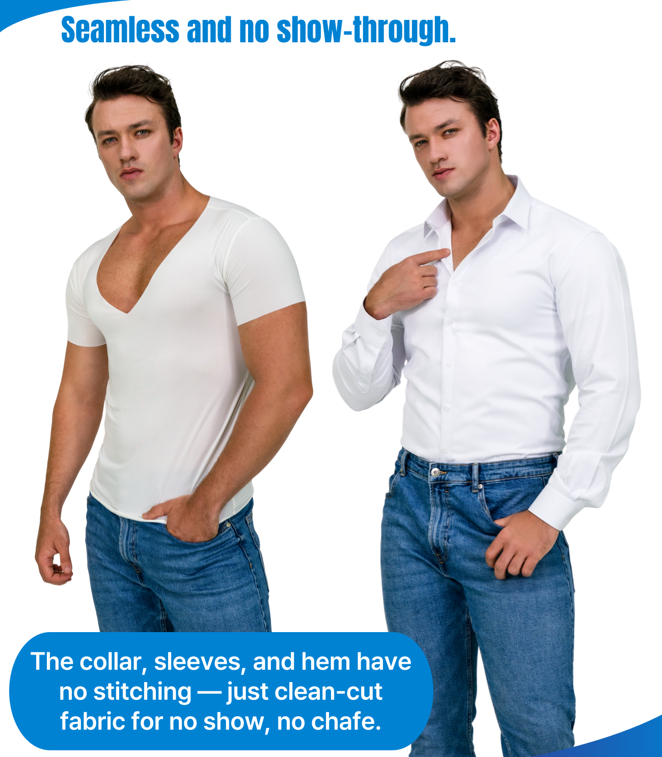 [Signature] Deep V Neck Undershirts for Men-Sweatproof,Anti-Odor,No-Yellowing