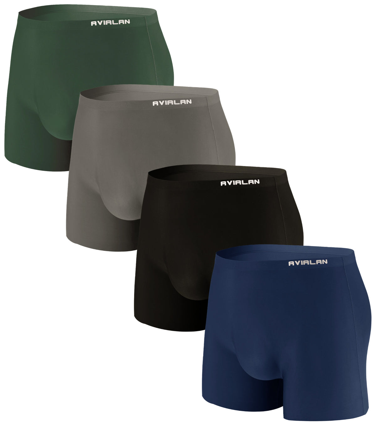 [4pack] AVIALAN Super Stretch Cooling Boxer Briefs For Men - Black,Navy,Charcoal,Green - (C)