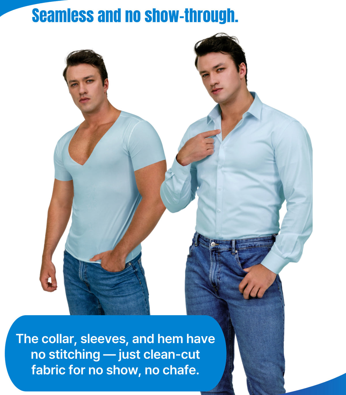 [Light Blue] Deep V Neck Undershirts for Men-Sweatproof,Anti-Odor,No-Yellowing (사본)