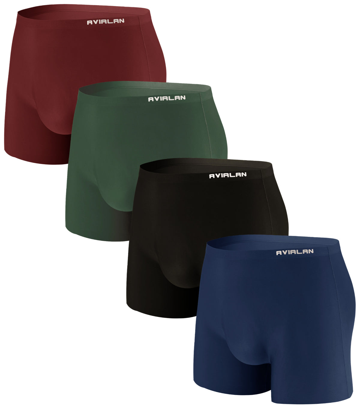 [4pack] AVIALAN Super Stretch Cooling Boxer Briefs For Men - Black,Navy,Green,Burgundy - (D)
