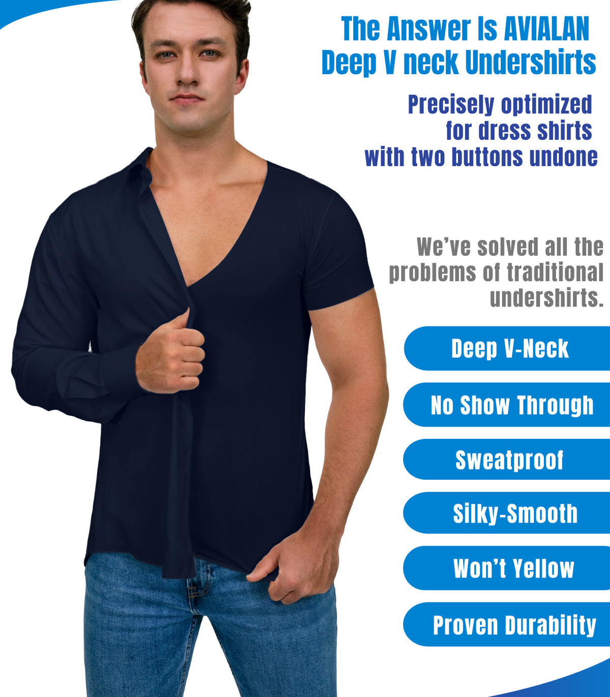 [Black] Deep V Neck Undershirts for Men-Sweatproof,Anti-Odor,No-Yellowing