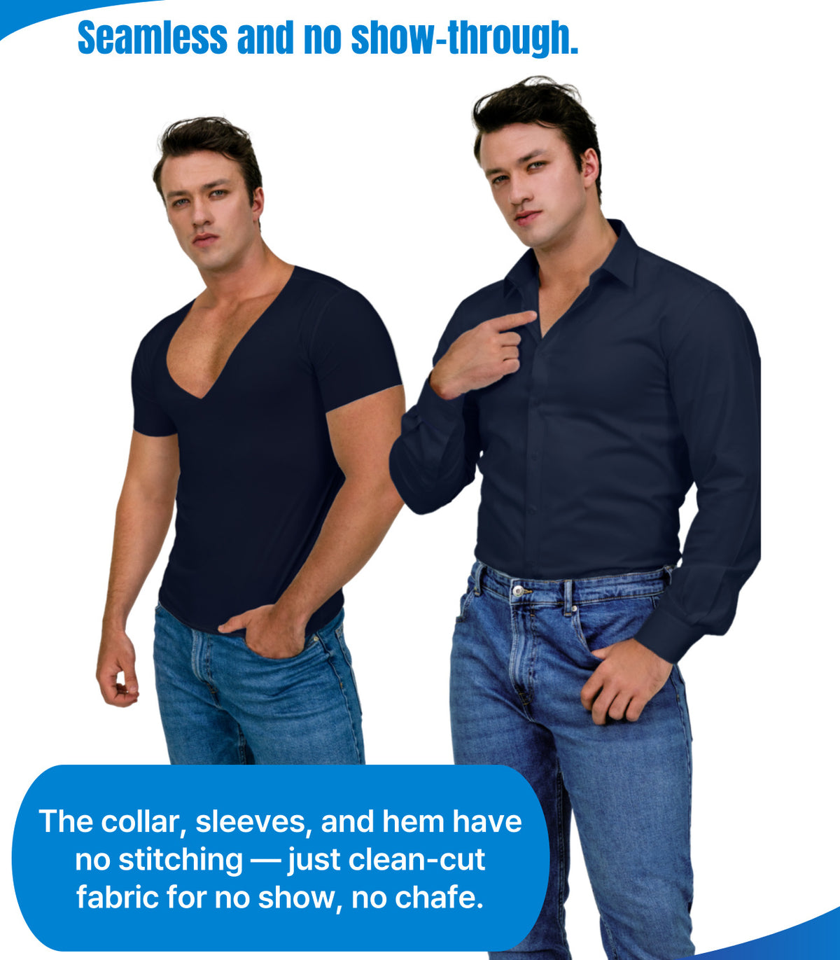 [Black] Deep V Neck Undershirts for Men-Sweatproof,Anti-Odor,No-Yellowing