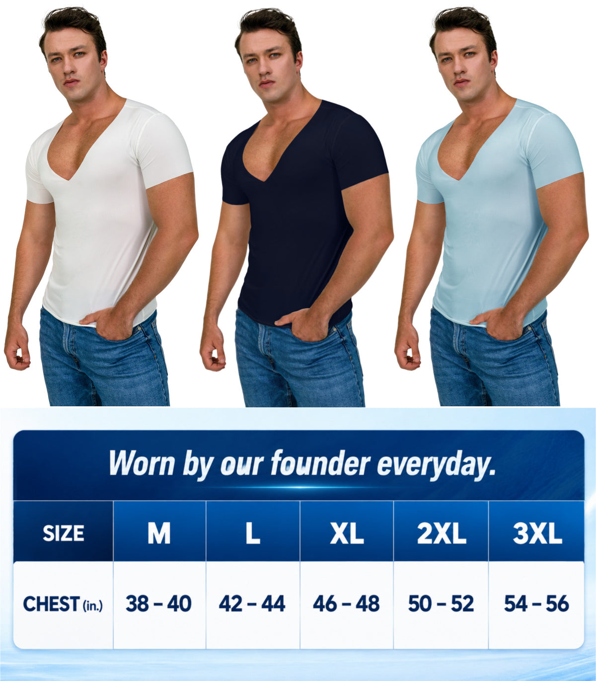 Deep V Neck Undershirts for Men-Sweatproof,Anti-Odor,No-Yellowing