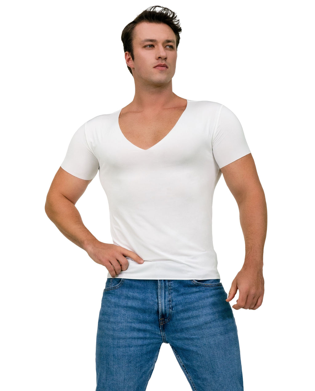 Deep V Neck Undershirts for Men-Sweatproof,Anti-Odor,No-Yellowing